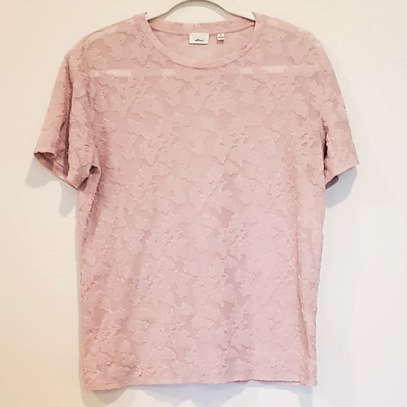 Wilfred Aritizia Dusty Pink Stretchy Sheer Floral Jacquard Top, Med. EUC - Picture 12 of 15